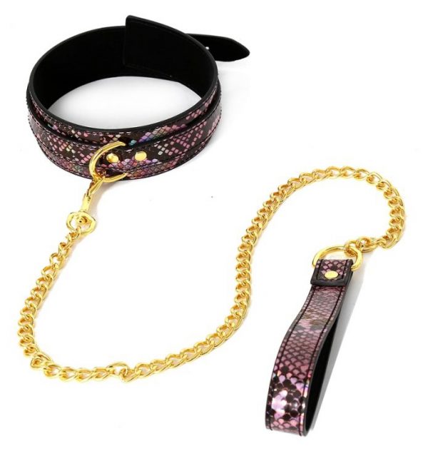COLLIER LAISSE SNAKINE- NOIR ET ROSE