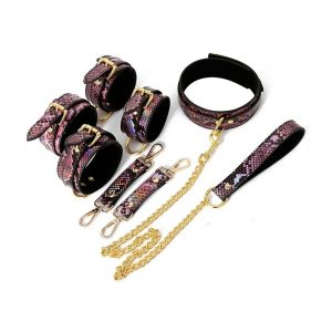 KIT SM SNAKINE COLLIER ET MENOTTES NOIR ET ROSE