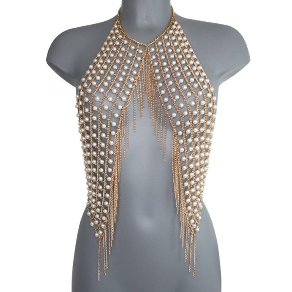 TOP BIJOU DE POITRINE AVEC PERLES BLANCHES