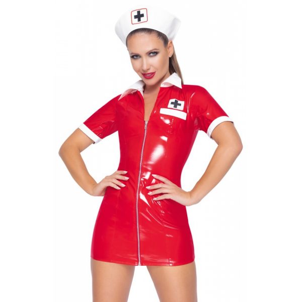 TENUE INFIRMIÈRE VINYL NURSE ROUGE – Image 3
